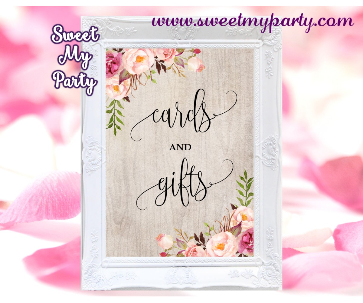 Boho Cards and gifts sign printable,Floral Cards and gifts sign,(31)